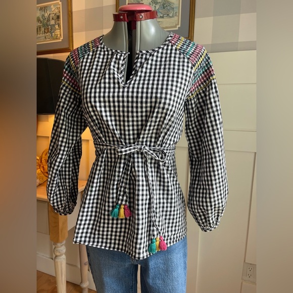 Madewell Black and White Gingham Top with Multicolor Accents Size Medium - Picture 10 of 11
